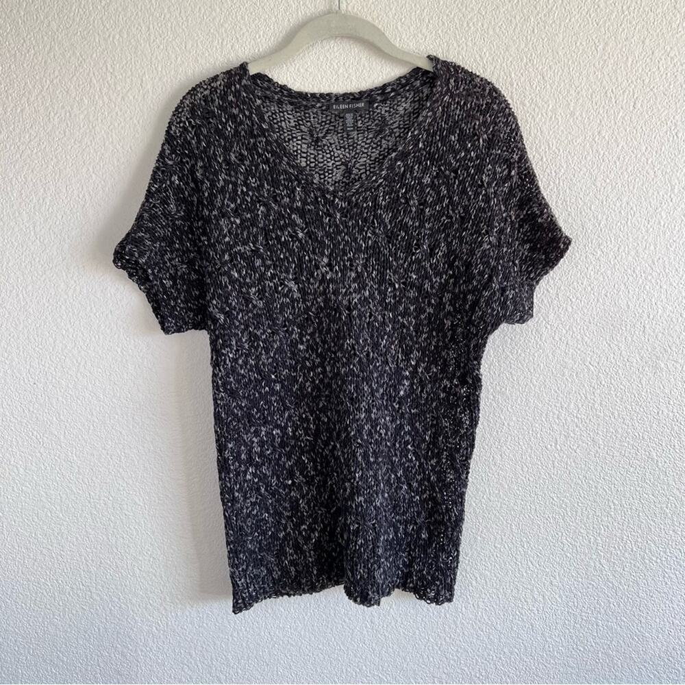 Eileen Fisher Ribbon Yarn Black Short Sleeve‎ Sweater - Picture 2 of 14